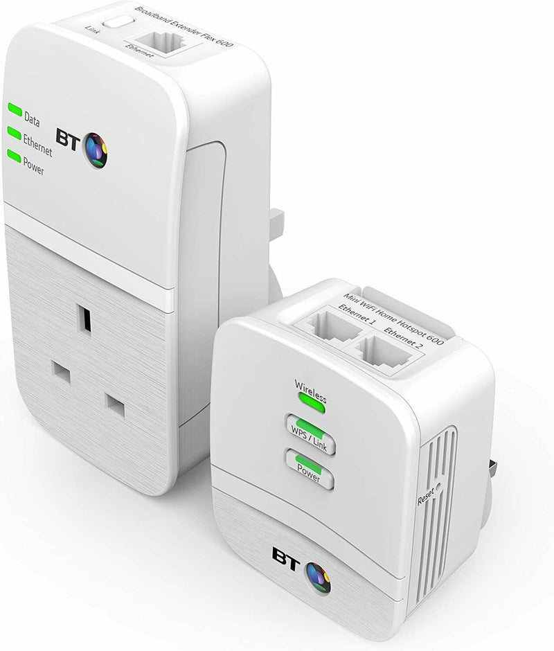 BT Home Hotspot Flex 600 Kit Wired AV600 Powerline N150 Wi-Fi And Pass Through Socket (New)