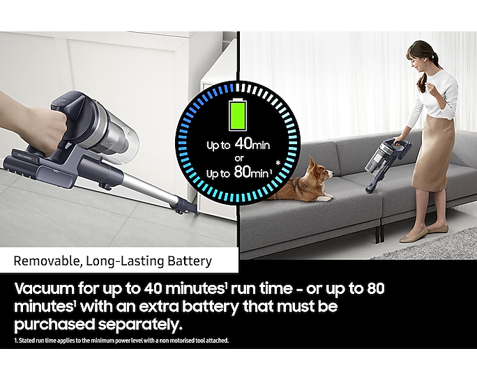 Samsung Cordless Vacuum Cleaner Jet 60 Pet Silver 40 Min Runtime VS15A6032R5/EU (Renewed)