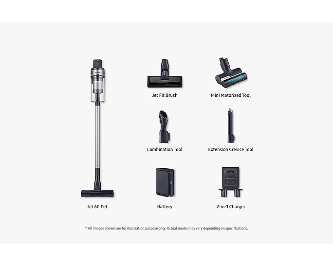 Samsung Cordless Vacuum Cleaner Jet 60 Pet Silver 40 Min Runtime VS15A6032R5/EU (Renewed)