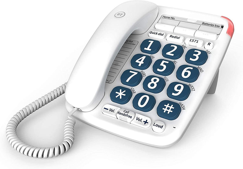 BT Big Button 200 Corded Landline Home Telephone Handsfree White (Renewed)