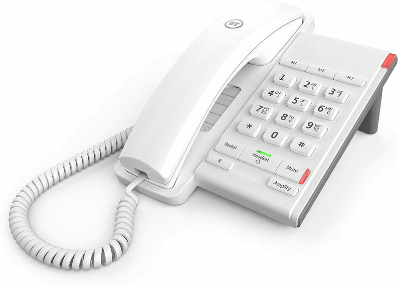 BT Corded Landline Telephone Converse 2100 With Headset Socket White (Renewed)