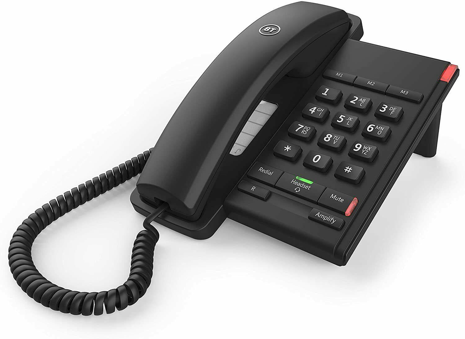 BT Corded Landline Phone Converse 2100 Black Headset Socket (Renewed)