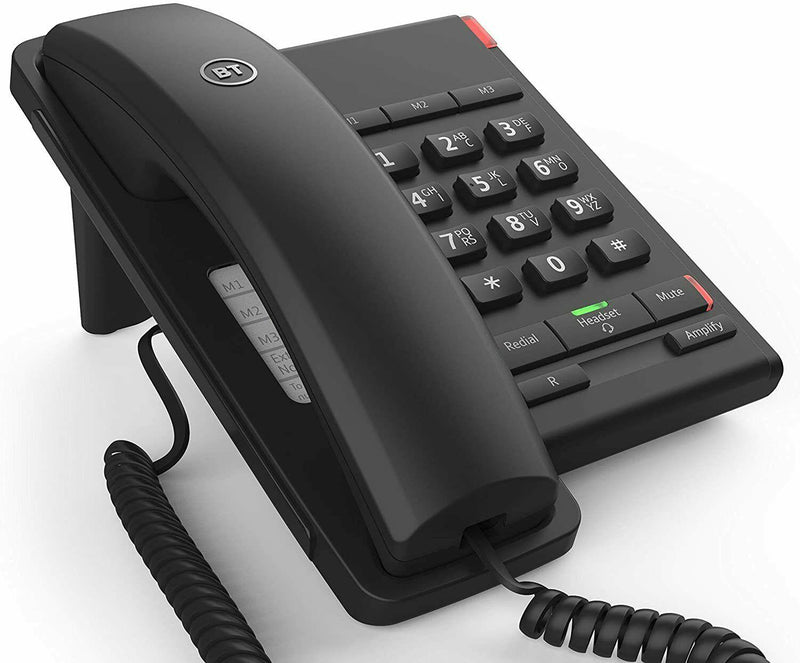 BT Corded Landline Phone Converse 2100 Black Headset Socket (Renewed)