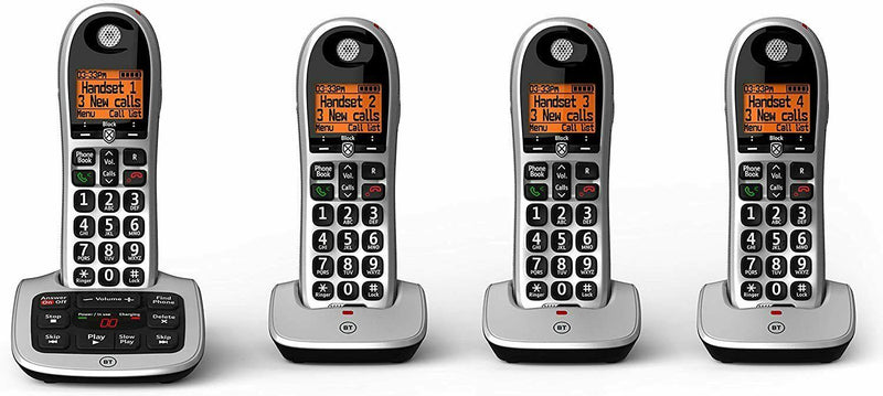 BT 4600 Big Button Advanced Call Blocker Home Phone With Answer Machine, Quad Handset Pack (Renewed)