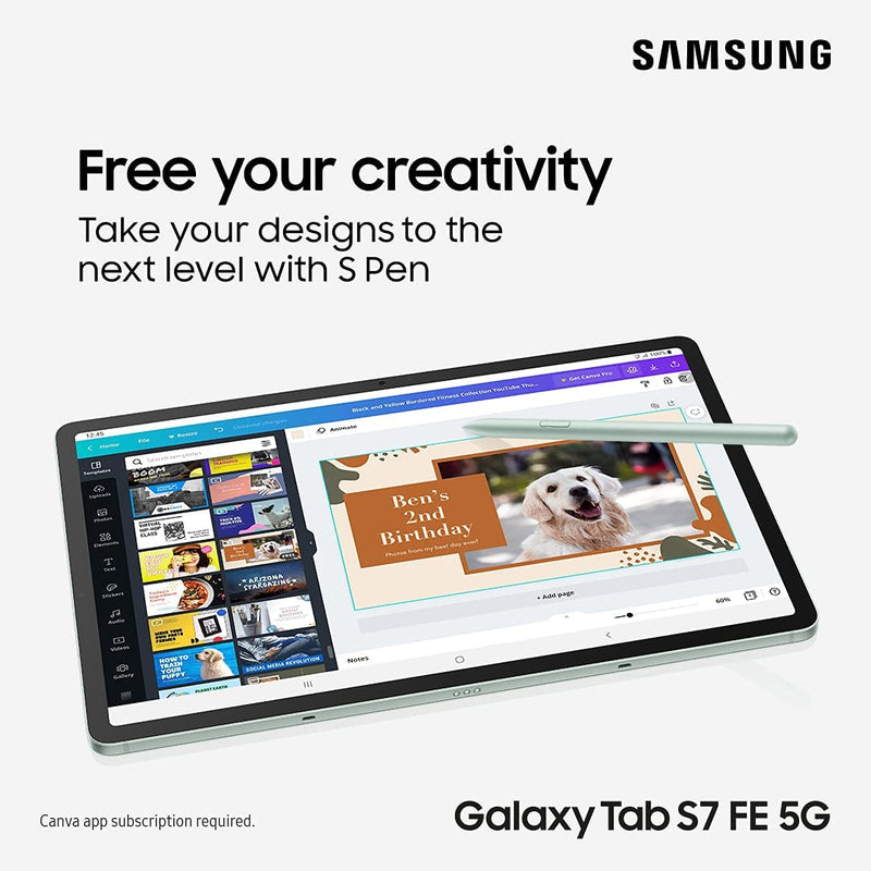 Samsung Galaxy Tab S7 FE 5G 12.4'' 64GB Wi-Fi Android Tablet Mystic Green (Renewed)