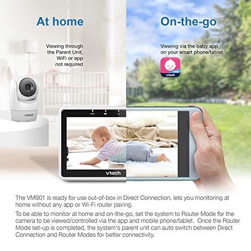 VTech VM901 Video Baby Monitor 5'' 1080p HD 360 Degree Pan & Tilt Camera Wi-Fi (Renewed)