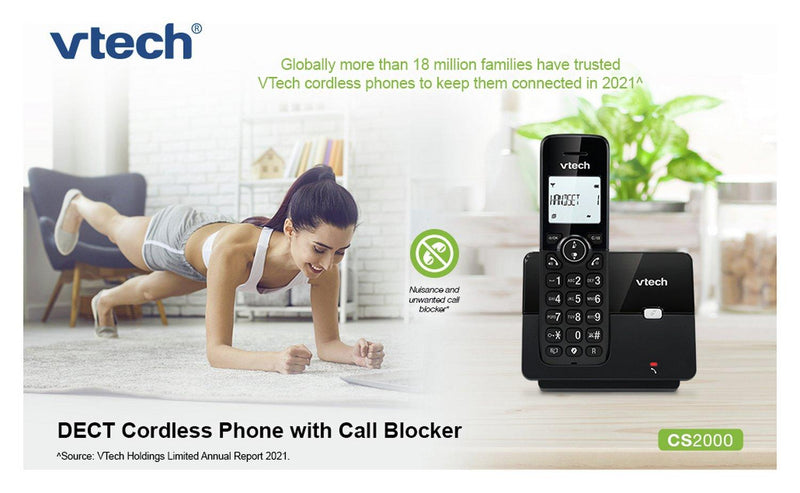 VTech CS2000 Single Digital Cordless Home Telephone DECT Caller ID Black (Renewed)