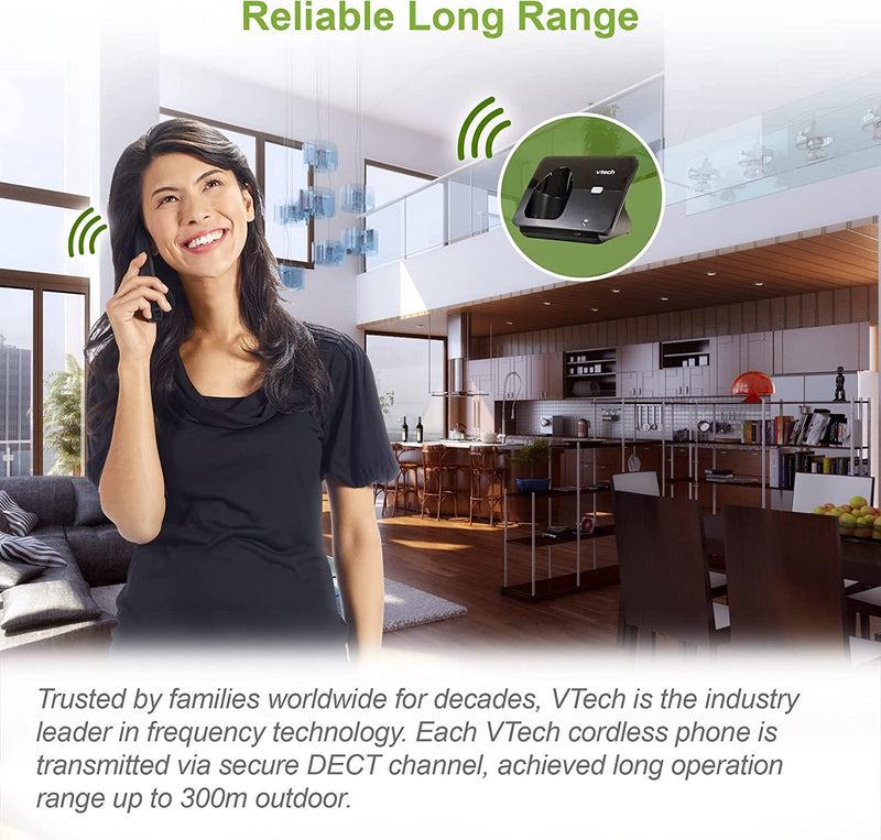 VTech CS2000 Single Digital Cordless Home Telephone DECT Caller ID Black (Renewed)