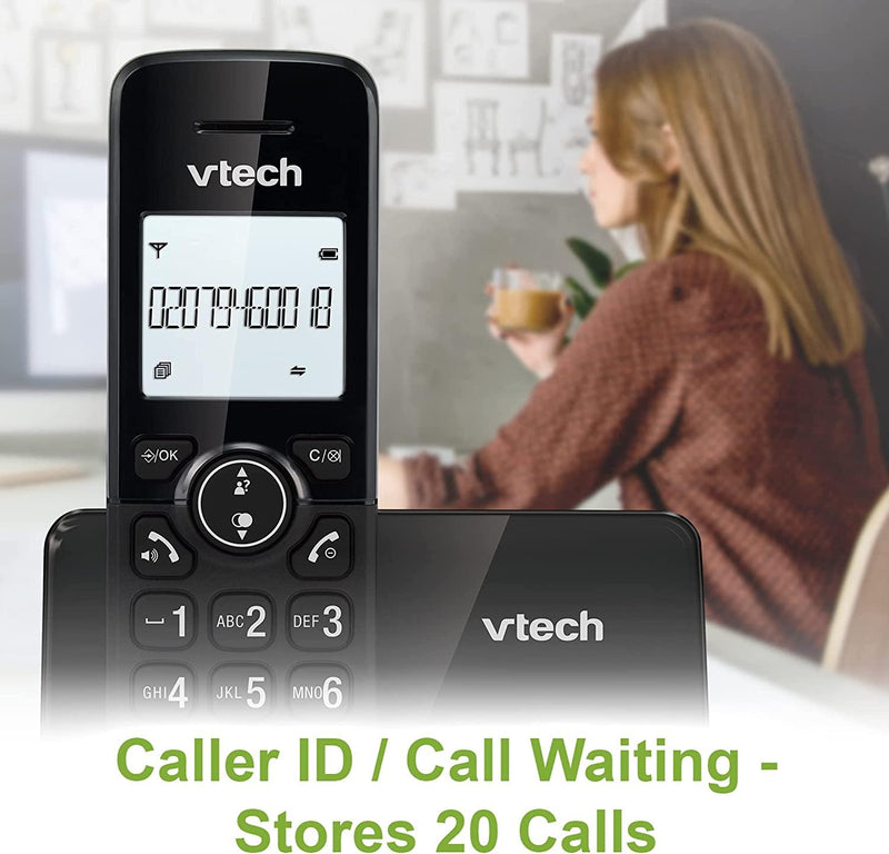VTech CS2000 Single Digital Cordless Home Telephone DECT Caller ID Black (Renewed)