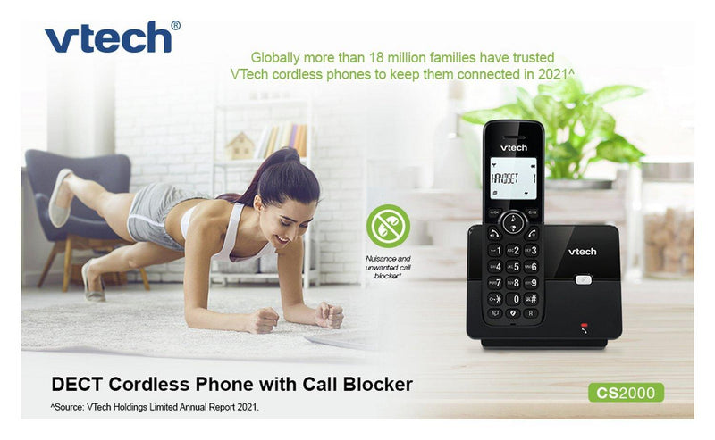 VTech CS2001 Twin Digital Cordless Home Telephone DECT Caller ID Black (Renewed)