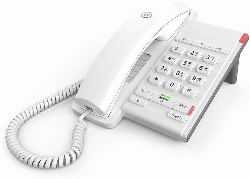 BT Corded Landline Telephone Converse 2100 With Headset Socket White (New)