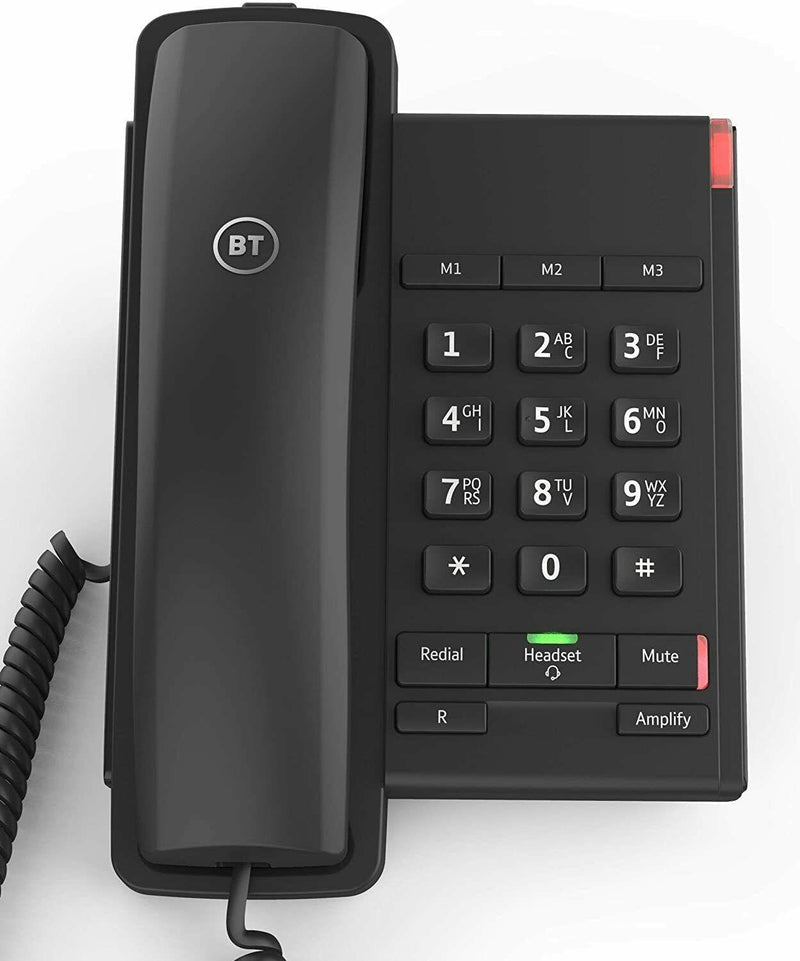 BT Corded Landline Phone Converse 2100 Black Headset Socket (New)