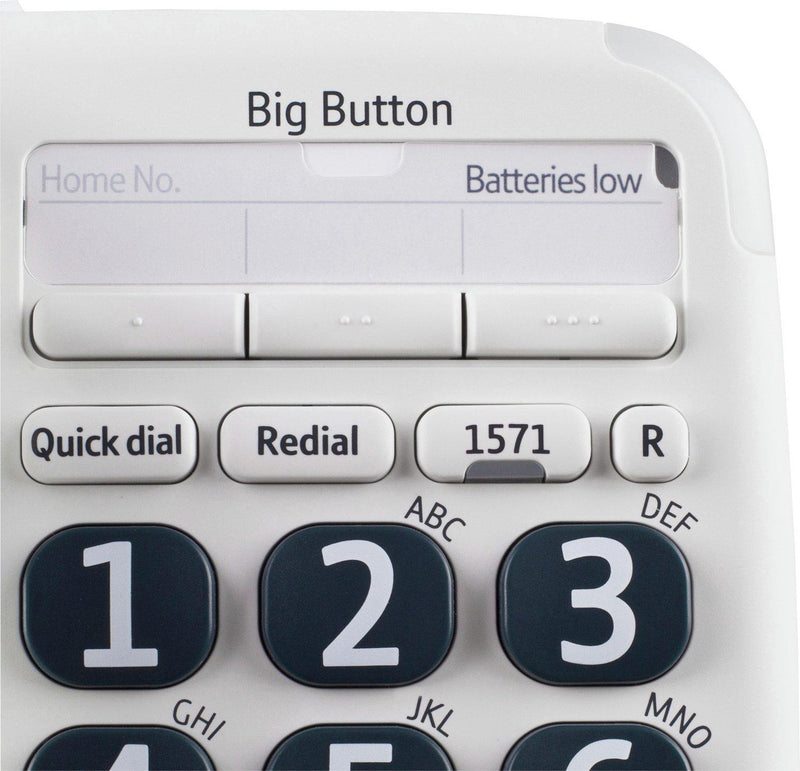 BT Corded Landline Home Telephone Big Button 200 Handsfree White (New)