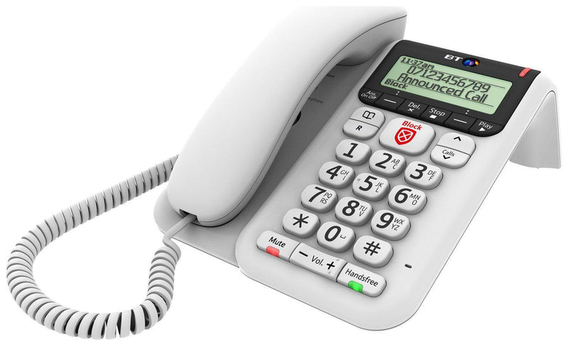 BT Corded Landline Phone Decor 2600 Advanced Call Blocker White (New)