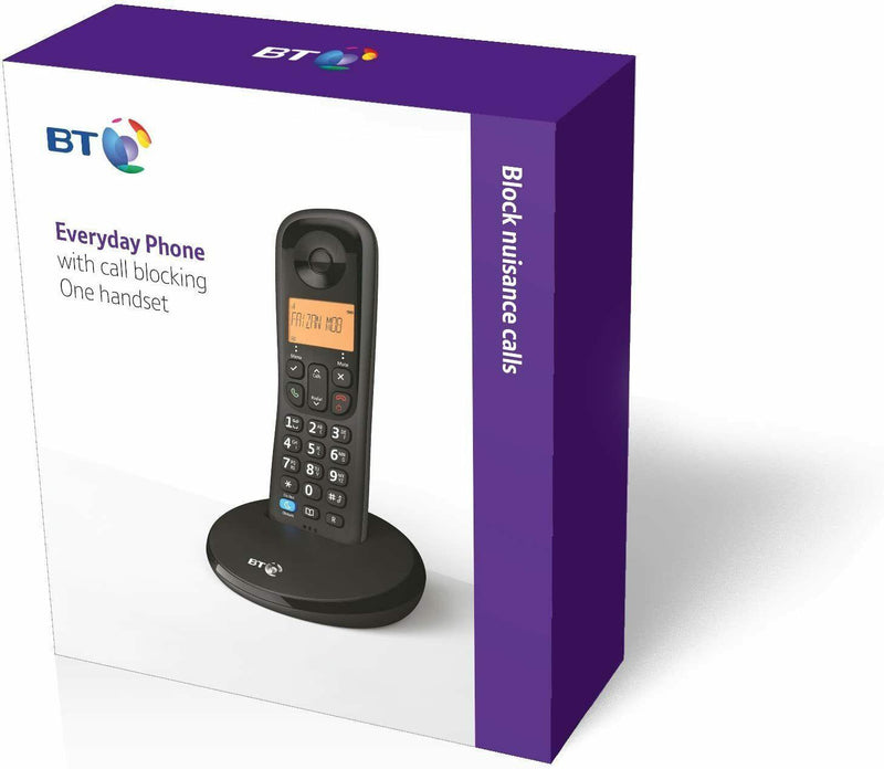 BT Digital Cordless Home Phone Everyday Single Basic Call Blocking Black (New)