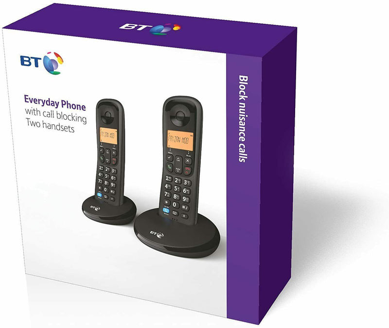 BT Digital Cordless Home Phone Everyday Twin Basic Call Blocking Black (New)
