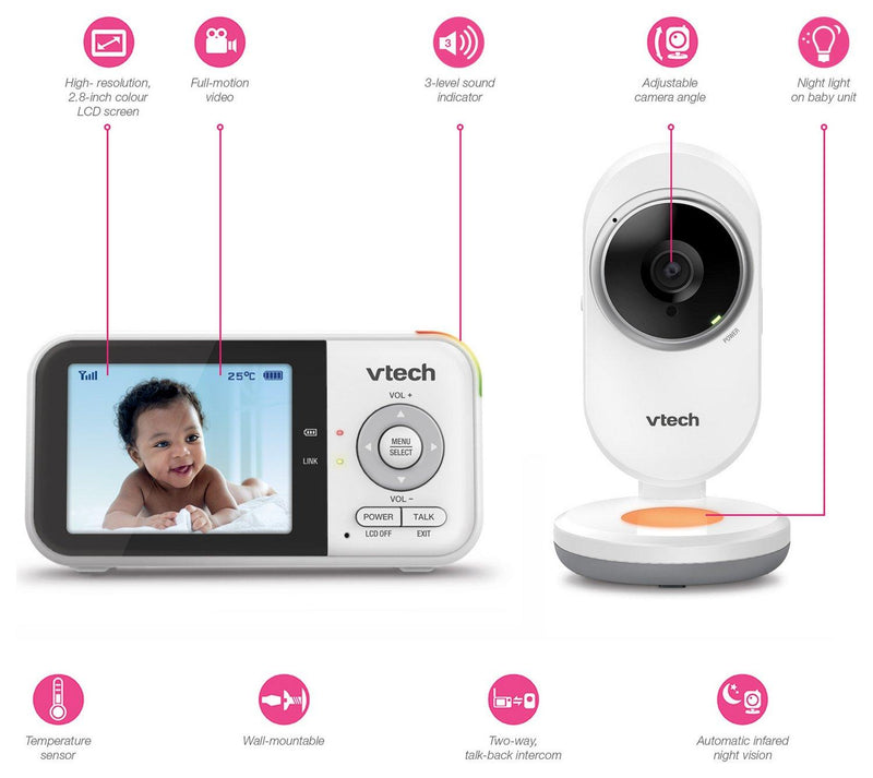 VTech VM3254-2 Video Baby Monitor FHD 2.8'' Screen Night Light & 2 Cameras (Renewed)