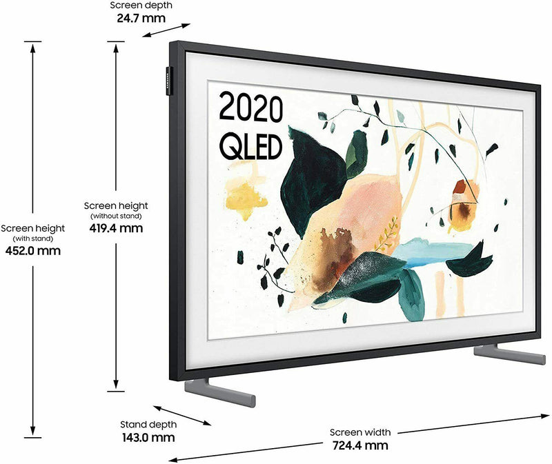 Samsung 32'' Smart TV The Frame Art Mode QLED FHD HDR Black QE32LS03TBKXXU (Renewed)