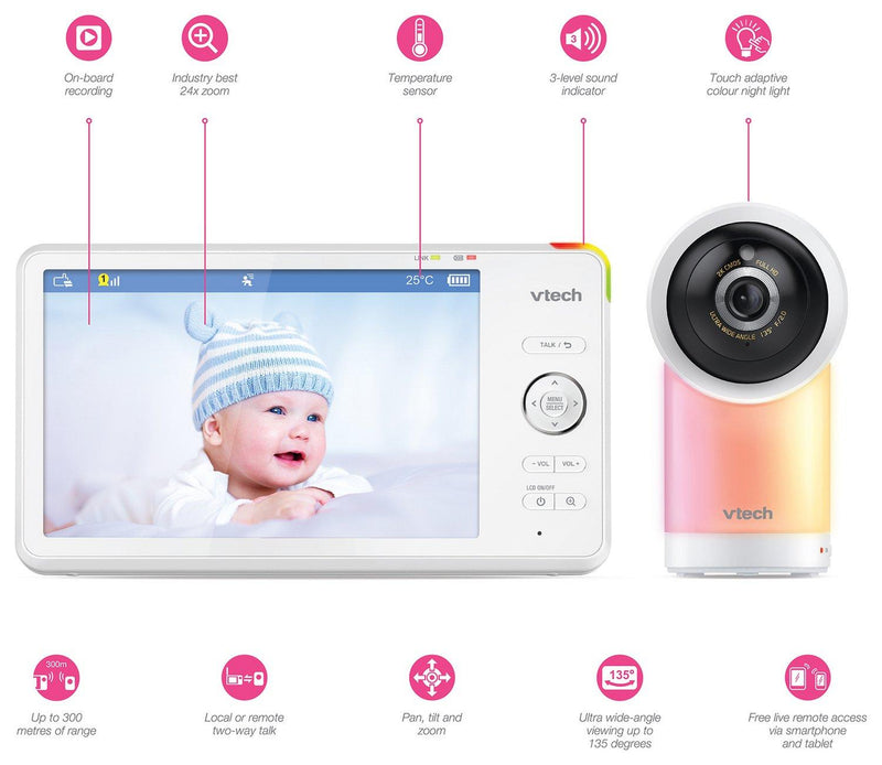 VTech RM7766 HD 7'' Wi-Fi 1080p Pan And Tilt Smart Video Baby Monitor (Renewed)