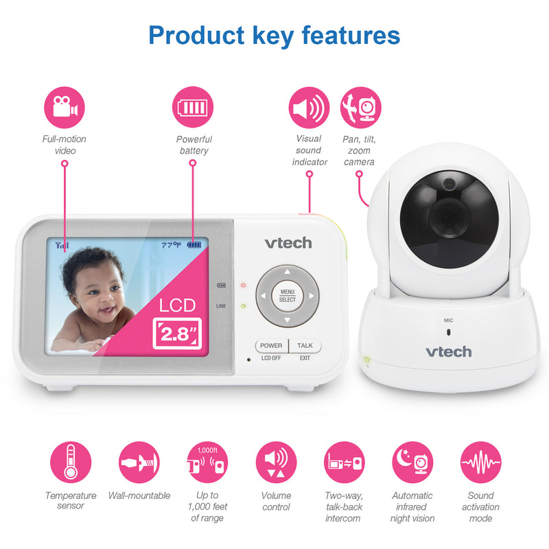 VTech VM923 2.8'' Digital Video Baby Monitor With 2.8'' Screen Pan & Tilt (Renewed)