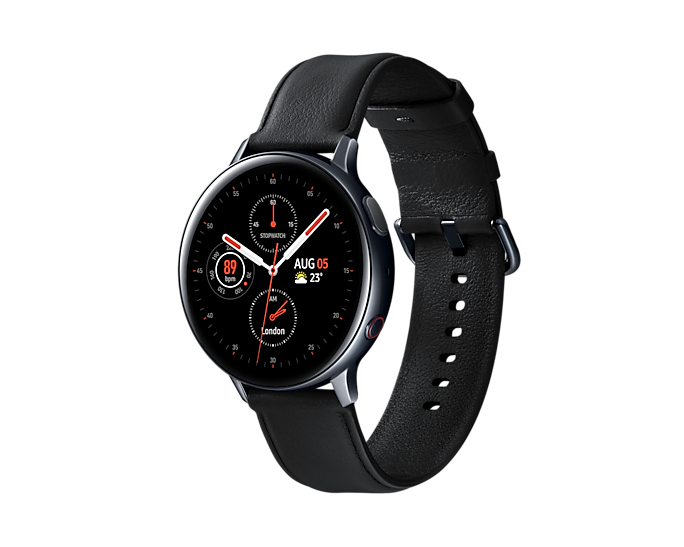 Samsung Galaxy Watch Active 2 LTE Bluetooth Wi-Fi GPS Black Stainless Steel 44 mm Leather Strap (Renewed)